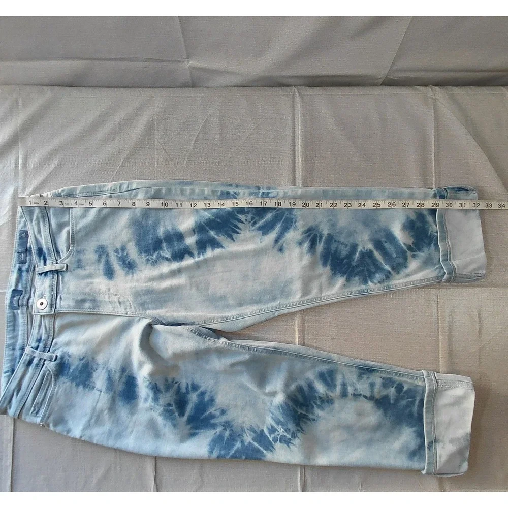 J. Jill Denim High Rise Cropped Tie Dye‎ Capri Jeans 8P Mid Rise Rolled Cuff